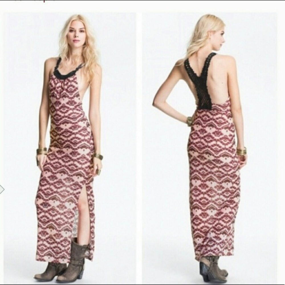 Rare Free People Rose Crochet Racerback Maxi NWOT